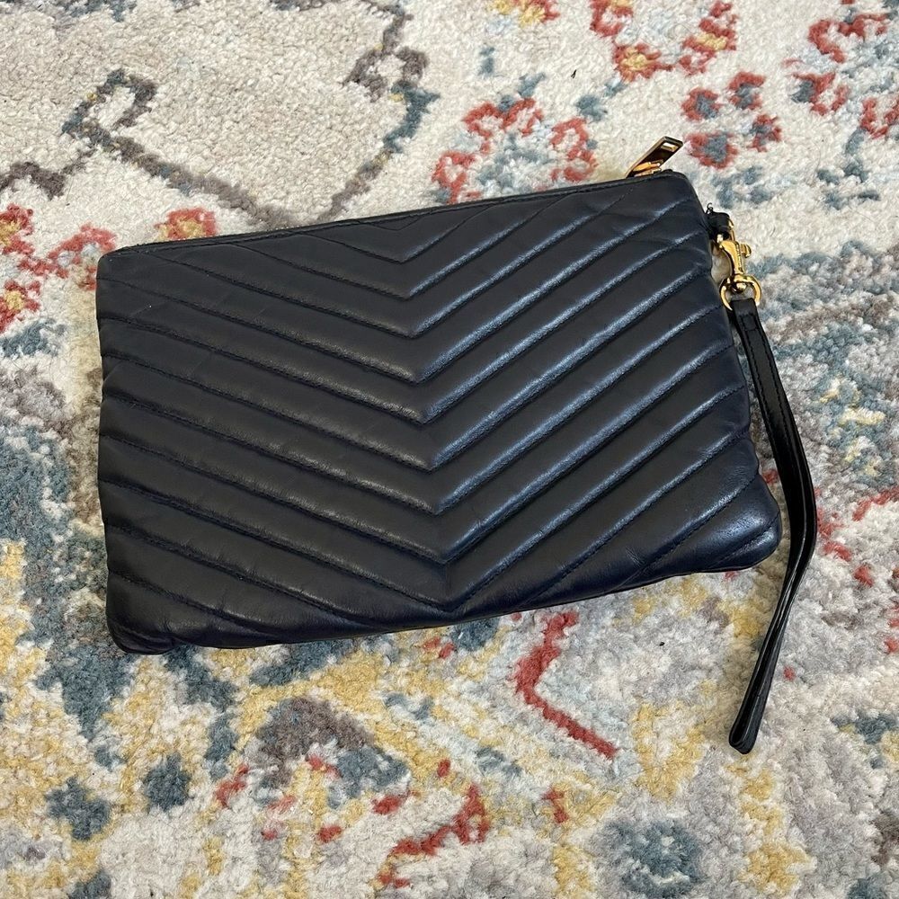 YSL Navy Matelasse Pouch Wristlet w/ GHW - Picture 3 of 7